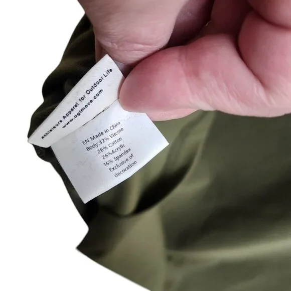 OGL Move Mockneck Tucks Slim Fit Midi Length Dress Ruched Olive Green Size M NEW - Picture 14 of 16